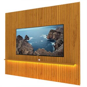Painel Ripado Para Tv Até 90 Polegadas Com Prateleira E Led Nobre Naturale Gelius Naturale
