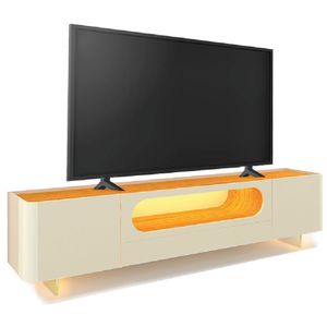 Rack Bancada Para Tv Até 85 Polegadas Com Pés De Vidro E Led Nobre Off White/madeirado Gelius Natura/off