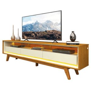 Rack Bancada Para Tv Até 90 Polegadas Com Led Requinte Madeirado/off White Gelius Natura/off