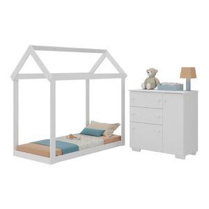 Quarto Infantil Com Cama Montessoriana E Cômoda Flex Algodão Doce Multimóveis Mx4277 Branco