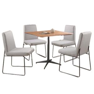 Conjunto Sala De Jantar Copa Castanho Com 4 Cadeiras Neat Linho Cinza Base Grafite