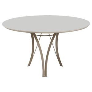 Mesa De Jantar Barcelona Redonda 1,35m Off White Base Em Metal Champanhe