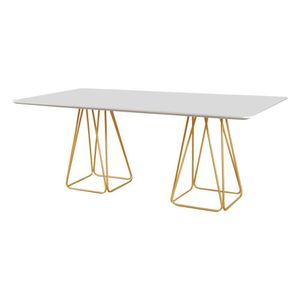Mesa De Jantar Retangular Milão Off White 2m Com Base Metal Dourado