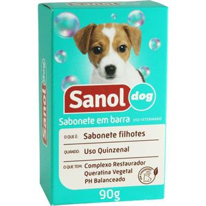 Sabonete Em Barra Sanol Dog Para Cães E Gatos 90g Fragrância Filhotes