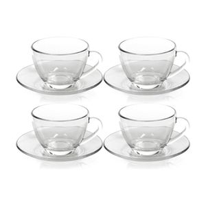 Kit 4 Xícaras De Chá Vidro Com Pires Em Casa Tem 230ml