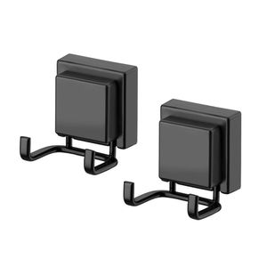 Kit 2 Ganchos Duplo Com Ventosa Multiuso Para Banheiro Lavanderia Cozinha Preto Fosco Future