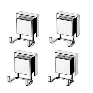 Kit 4 Ganchos Duplo Com Ventosa Multiuso Para Banheiro Lavanderia Cozinha Prata Future