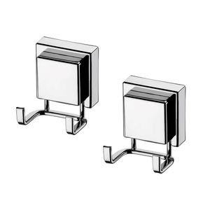 Kit 2 Ganchos Duplo Com Ventosa Multiuso Para Banheiro Lavanderia Cozinha Prata Future