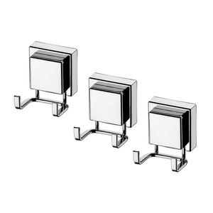 Kit 3 Ganchos Duplo Com Ventosa Multiuso Para Banheiro Lavanderia Cozinha Prata Future