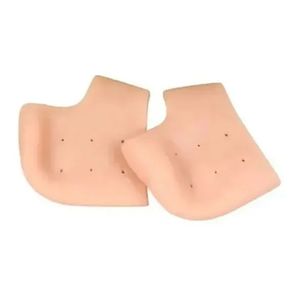 Par Meia Silicone Anti Rachadura Calcanhar Hidratante Bege