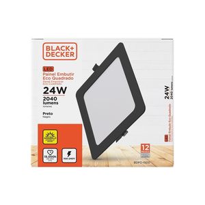 Painel Led Eco Quadrado Preto 100-240v 24w 3000k Black+decker