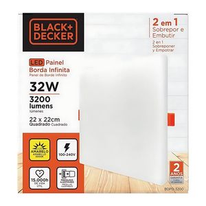 Painel Led Quadrado Borda Infinita 100-240v 3000k 32w 3200 Lúmens Black+decker