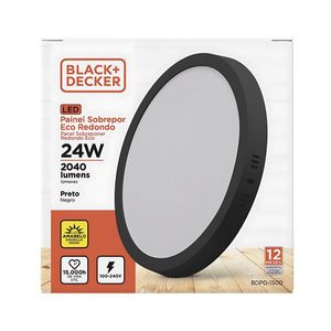 Painel Led Eco Redondo Preto 100-240v 24w 3000k Black+decker