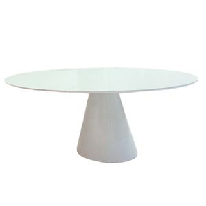 Mesa De Jantar Cone Oval 140x90 Cm Tampo Laca + Vidro Branca Base Branca Cor Branco