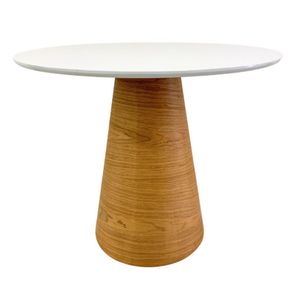 Mesa De Jantar Redonda 100 Cm Tampo Laca Branca Base Freijó Horizontal