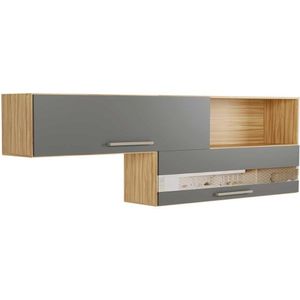 Armário Aéreo P/ Cozinha Carménère C/ 2 Portas Basculante (1 C/ Vidro) 200cm Amendoa/chumbo - Ronipa