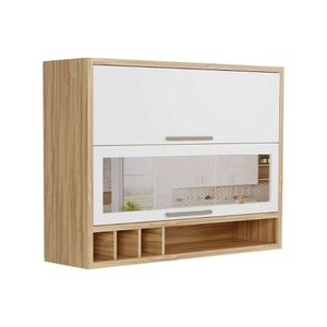 Armário De Cozinha Modulado Syrah Nicho Garrefeiro C/ 2 Portas Basculante 1c/vidro Reflecta120cm Amendoa/branco - Ronipa