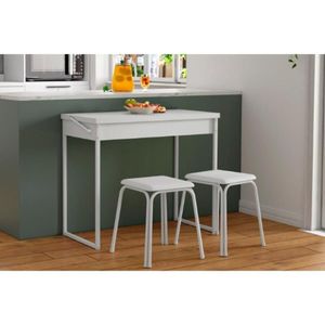 Sala De Jantar Completa 1589 C/ Tampo Madeirado Extensível E 2 Banquetas 1748 Branco - Carraro