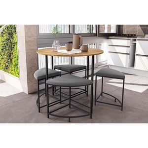 Mesa Para Cozinha Li038 C/tampo Madeirado 90 Cm + 4 Banquetas Freijó/preto Fosco - Kappesberg