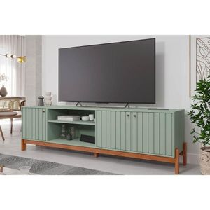 Rack Bancada P/tv Até 70 Pol Holanda 100% Mdf C/ Nichos E Pés 205cm Salvia/cinamomo - Permóbili