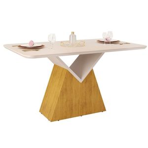 Mesa De Sala Jantar Argo Com tampo Madeirado Vidro Curvo 136x90cm Cedro/off White Dj Móveis