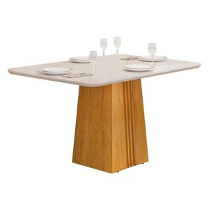 Mesa De Sala Jantar Italia Com tampo Madeirado Vidro 120x90cm Cedro/off White Dj Móveis