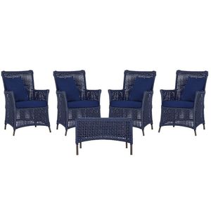 4 Poltronas E 1 Mesa Igapó Alumínio Marrom Corda Náutica E10 Azul