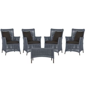 4 Poltronas E 1 Mesa Igapó Alumínio Marrom Corda Náutica E9 Prata