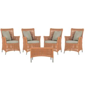 4 Poltronas E 1 Mesa Igapó Alumínio Fendi Corda Náutica E7 Terra Cota