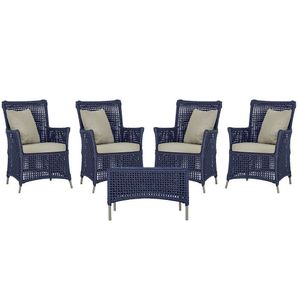 4 Poltronas E 1 Mesa Igapó Alumínio Fendi Corda Náutica E7 Azul