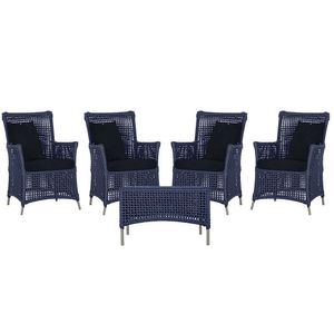 4 Poltronas E 1 Mesa Igapó Alumínio Fendi Corda Náutica E12 Azul