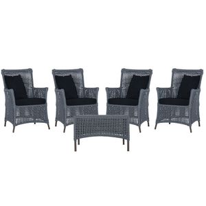 4 Poltronas E 1 Mesa Igapó Alumínio Marrom Corda Náutica E12 Prata