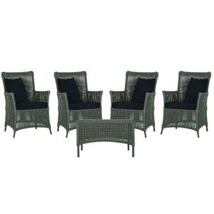4 Poltronas E 1 Mesa Igapó Alumínio Preta Corda Náutica E12 Verde