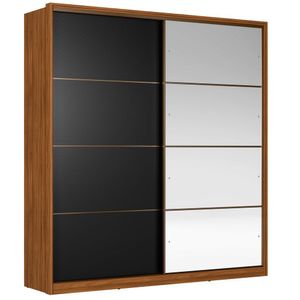 Guarda Roupa Casal 2 Portas 1 Porta Em Espelho E 3 Gavetas Belga Nogueira Touch-preto Prime Tx - Demartêz