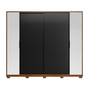Guarda Roupa Casal 4 Portas Laredo Com 2 Portas Em Espelho E Pés Nogueira Touch-preto Prime Tx - Demartêz