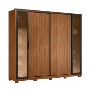 Guarda Roupa Casal 4 Portas Laredo Com 2 Portas Em Reflecta Com Pés Nogueira Touch-nude Prime Tx - Demartêz