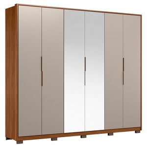 Guarda Roupa Casal 6 Portas Atrice Com 2 Portas Em Espelho Com Pés Nogueira Touch-nude Prime Tx - Demartêz