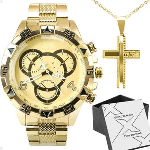 Relogio Dourado Prova Dagua Aço + Caixa Cruz Presente Grande Original Pesado Robusto Casual Social