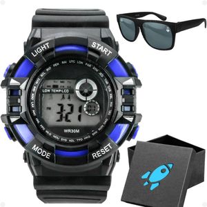 Relogio Digital Infantil Menino Preto + Caixa + Oculos Sol Qualidade Premium Original Data Preto