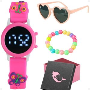 Relogio Digital Infantil Menina Rosa + Oculos Sol + Pulseira Pulseira Ajustavel Criança Menina Caixa
