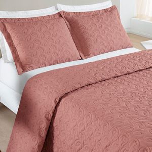 Cobre Leito Queen Florency Micropercal 200 Fios 3 Pçs Rosé