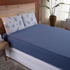 Jogo De Lençol Dallas Soft Casal 3 Peças Malha 100% Algodão - Azul Floral
