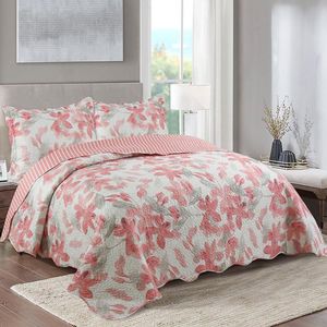 Kit Cobre Leito Colcha Daily Queen 3 Peças Dupla Face Estampado Floral - Cecilia Rosê