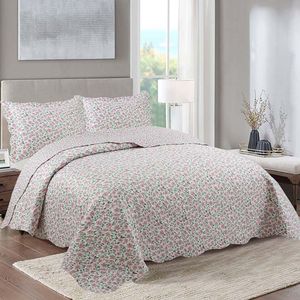 Kit Cobre Leito Colcha Daily Queen 3 Peças Dupla Face Estampado Floral - Sabrina Palha