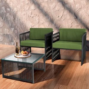 Conjunto De 2 Poltronas E Mesa De Centro Quadrada Com Tampo Preto/verde