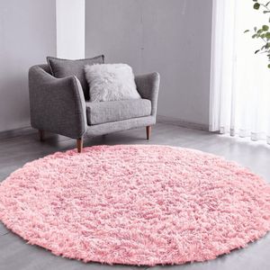 Tapete Sala Felpudo Peludo Rosa Bebe Redondo 100 Cm