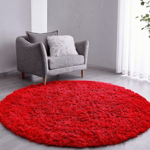 Tapete Sala Felpudo Peludo Vermelho Redondo 200 Cm