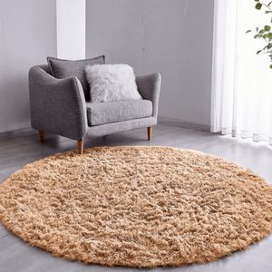 Tapete Sala Felpudo Peludo Bege Redondo 140 Cm