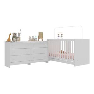 Berço 3 Em 1 Para Colchão 130 X 60cm Com Cômoda Doce De Leite Multimóveis Branco