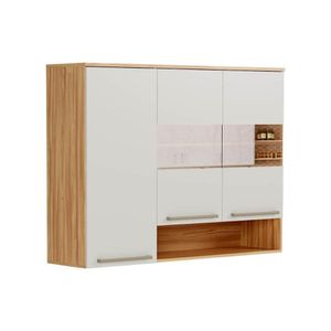 Armário De Cozinha Modulado Nápoli Prime 3 Portas ( 2 C/ Vidros Reflecta) 120cm Amendoa/off White - Ronipa